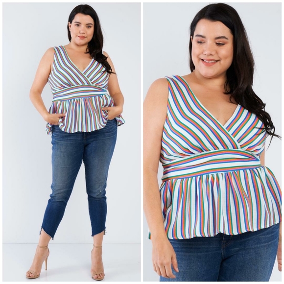 LAST ONE❗GILLI Plus Size Vibrant Stripes Top - Picture 3 of 7